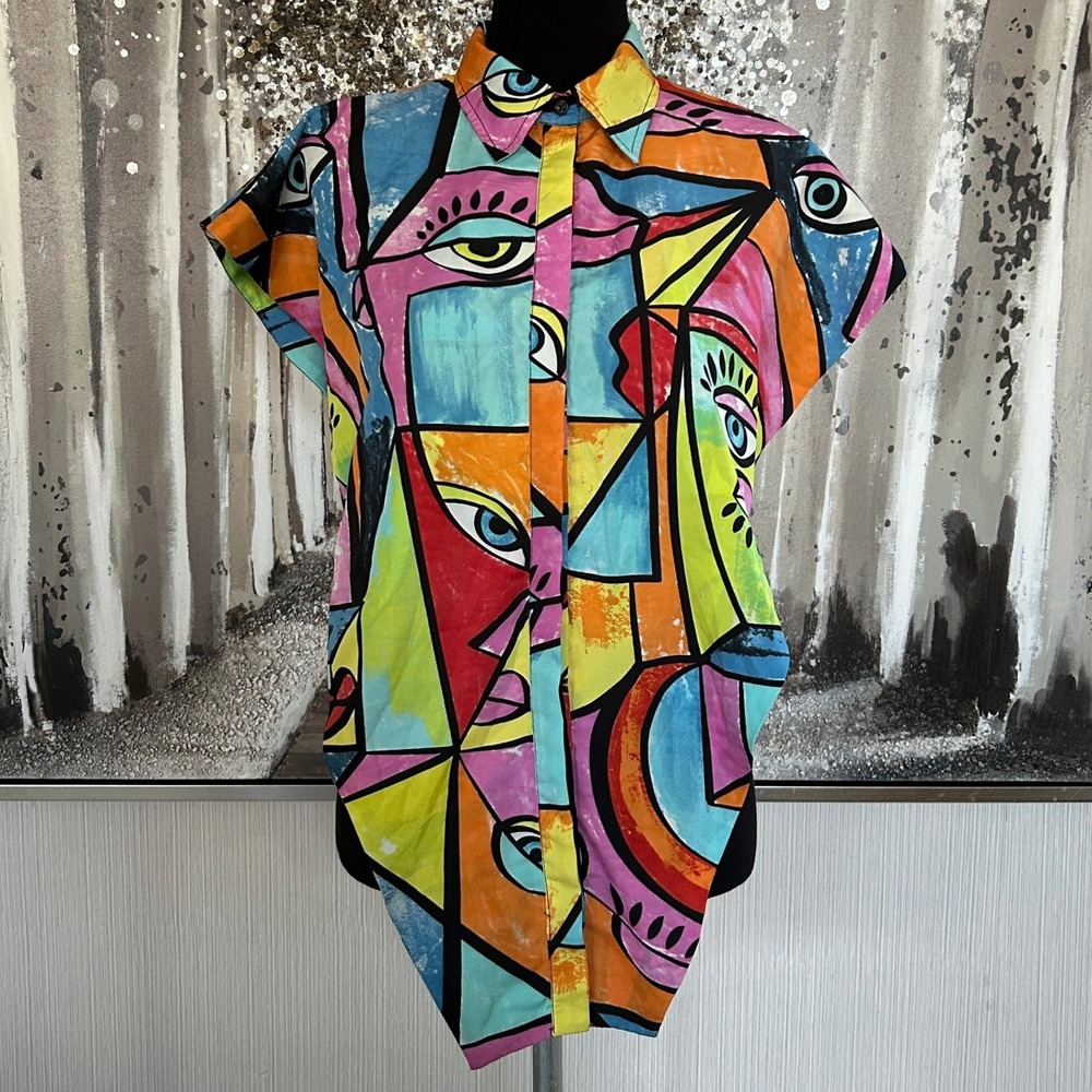Live 4 Truth Multicolor Abstract Maximalist Pop Art Asymmetric Blouse - Size M